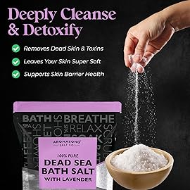 Aromasong Pure Dead Sea Salt for Soaking with 100% Natural Lavender, 5 LB - Spa Bath Salt Fine Grain - Body Wash Scrub - Soak for Women & Men- Bulk Resealable Pack (Packaging May Vary)