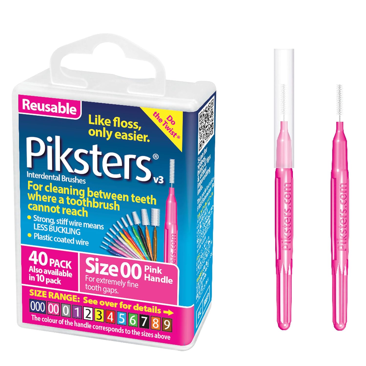 Piksters Interdental Brushes 40 pk Size 00 Interdental Tooth Brush for Extremely Tight Gaps Gum Soft Bristles for