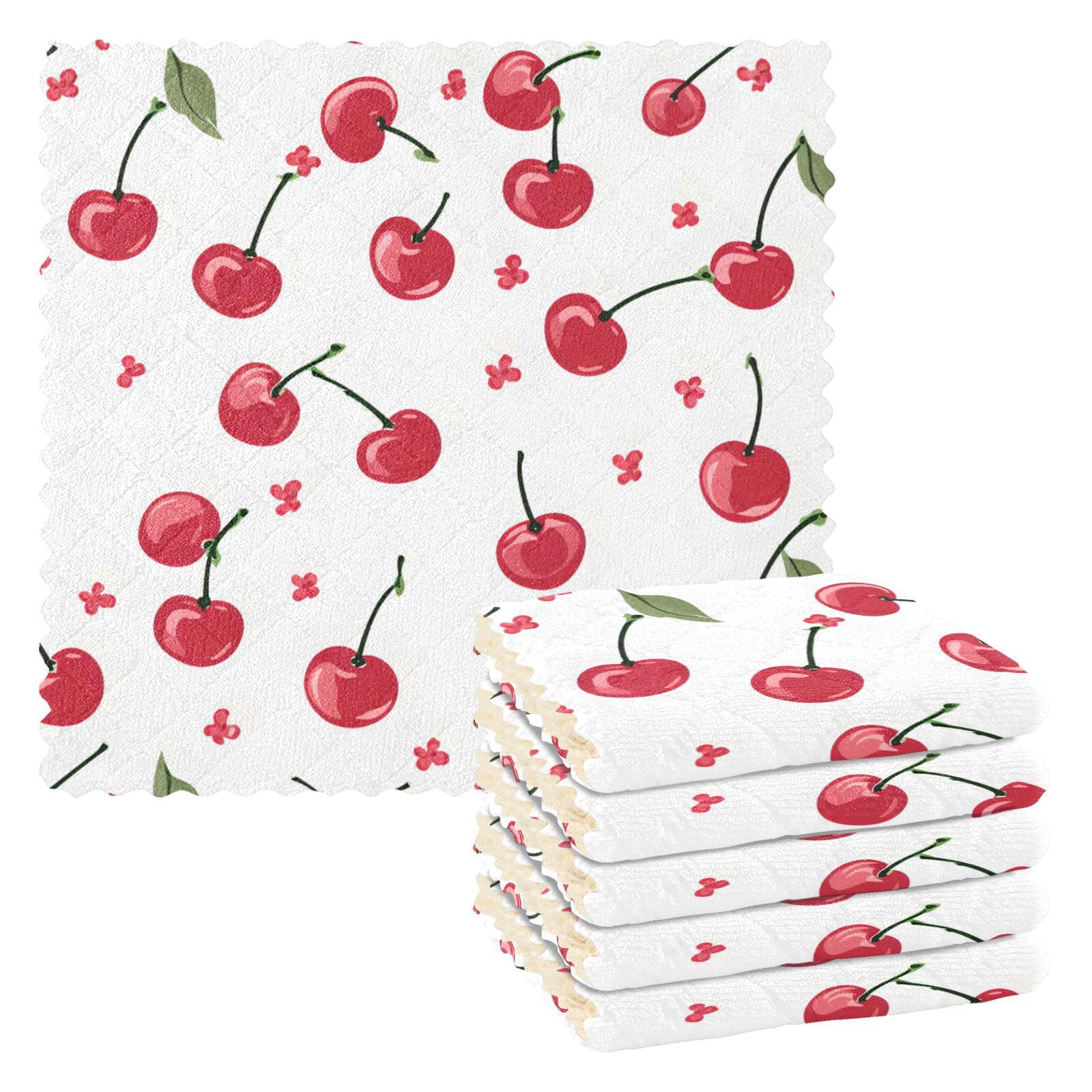 Torchons de cuisine absorbants ALAZA cerise lot de 2 essuie-mains doux