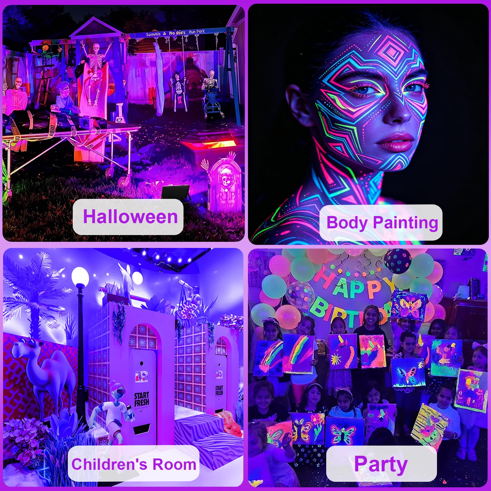 2 Piezas LED Luz Negra 150W, Foco LED Ultravioleta 395-400NM IP66 Impermeable, Luz Negra Ultravioleta Para Halloween, Navidad, Bar, Body Painting, Fiesta, Discoteca