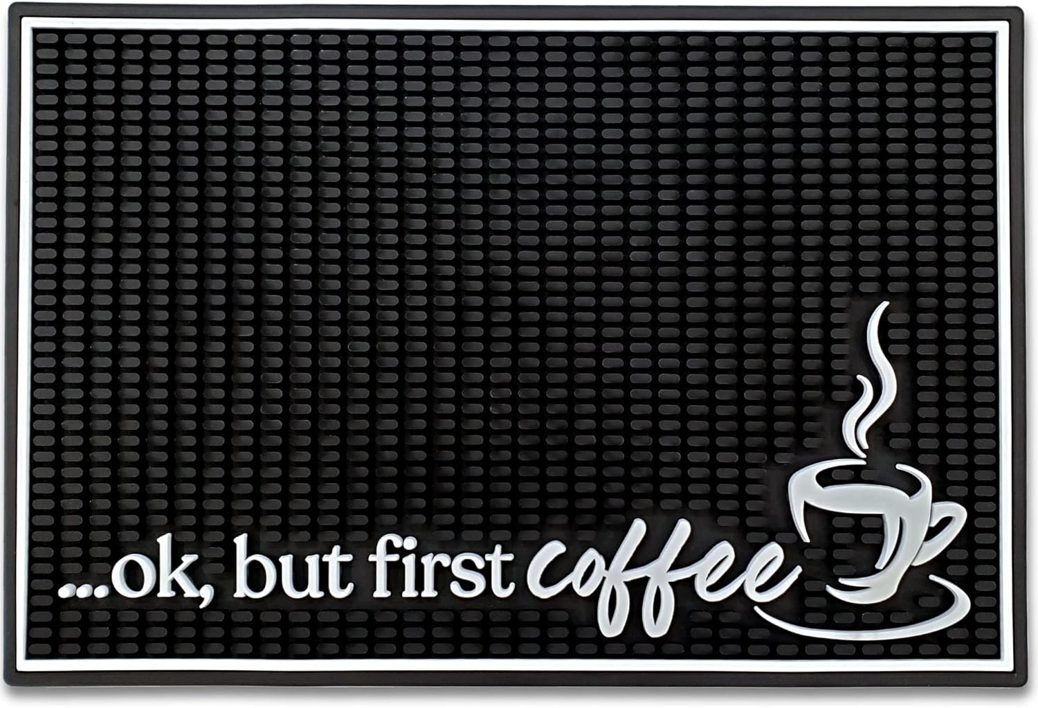 New Mungo Coffee Bar Mat – “Ok But First Coffee” – Spill-Proof PVC Coffee Station Mat, Non-Slip Countertop Protector 18"x12"