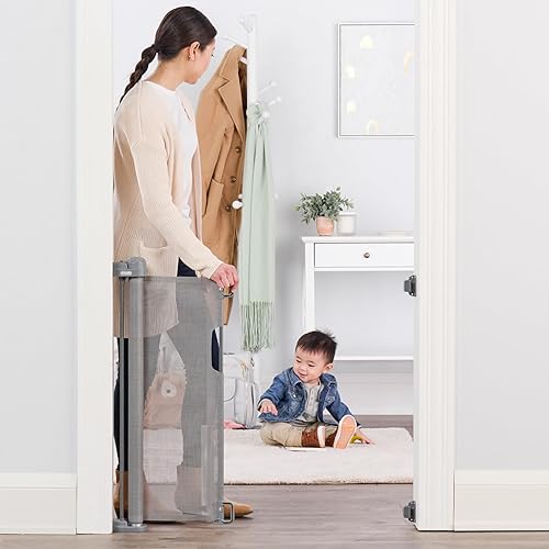 Miniatura 5 de Regalo Puerta retráctil extra ancha para bebé, marca galardonada, se expande hasta 50 pulgadas de ancho, fácil de instalar, incluye plantilla de