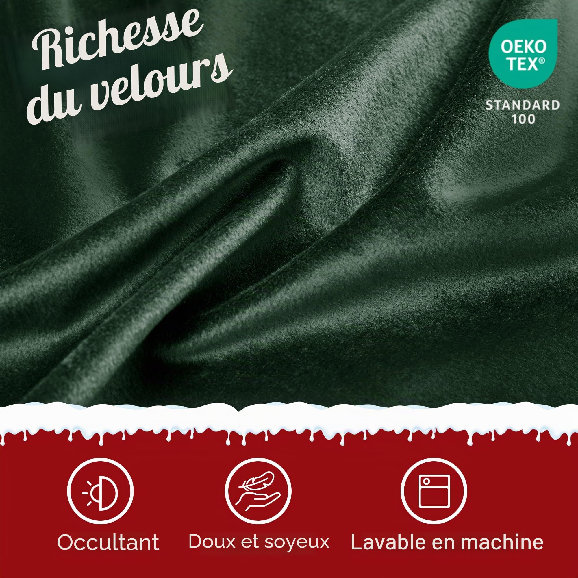Deconovo Rideaux Occultants, Rideaux au Touche Velours Hollandais, avec Œillets, Isolation Thermique, 140x290 CM (Largeur x Hauteur), Vert Sapin, 2 Pièces
