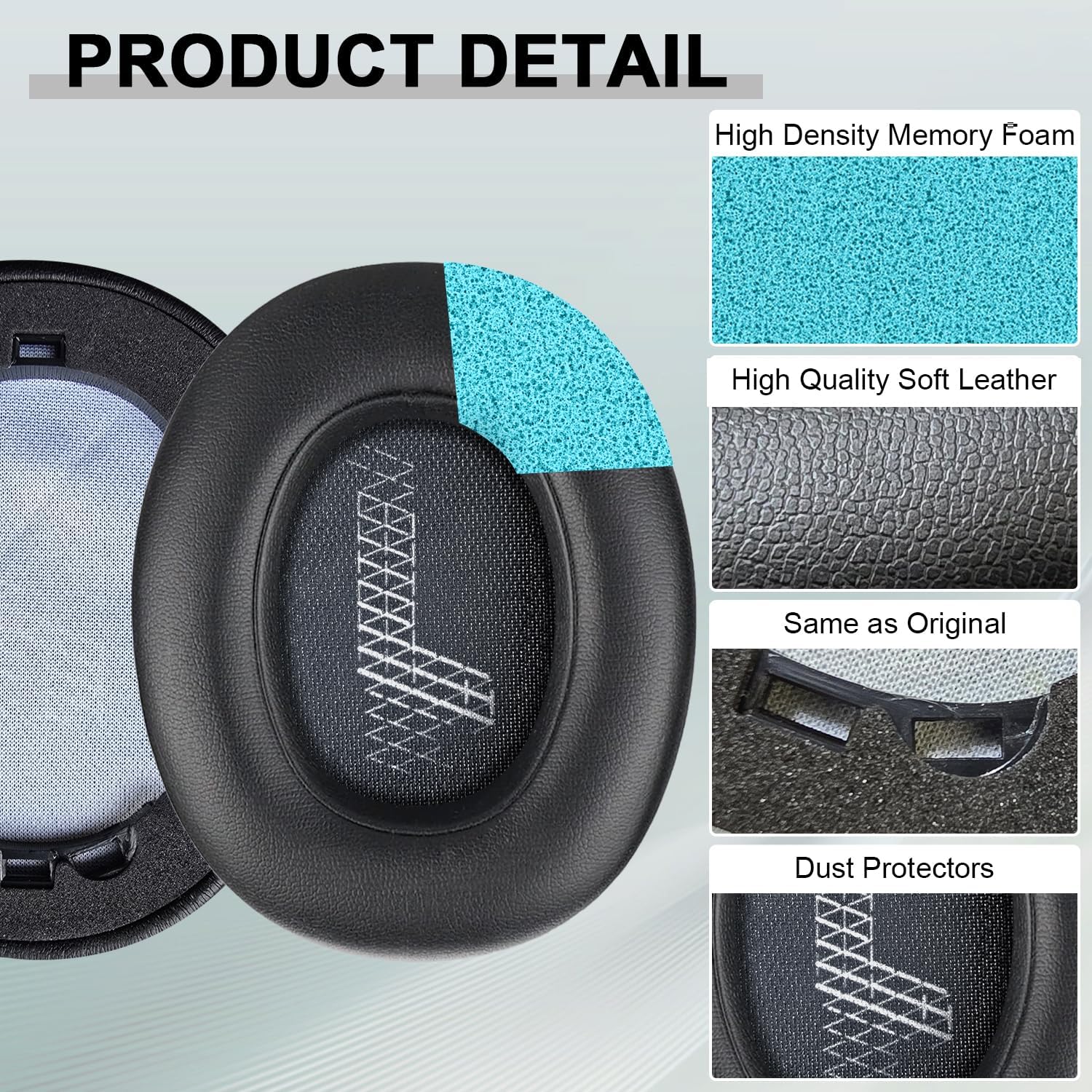 Replacement Ear Pads for JBL E65 (E65BT E65BTNC)/Live 650 (650NC 650BTNC)/Live 660 (660NC 660BTNC)/Duet NC Over-Ear Headphones, Headset Ear Cushions, Headset Earpads, Ear Cups Cover-Black