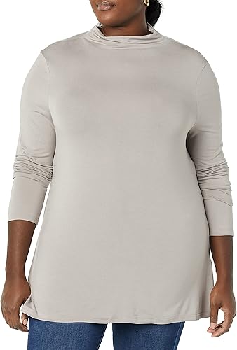 Amazon Essentials Women's Jersey Long-Sleeve Mock Neck Swing Tunic, Grey, Small