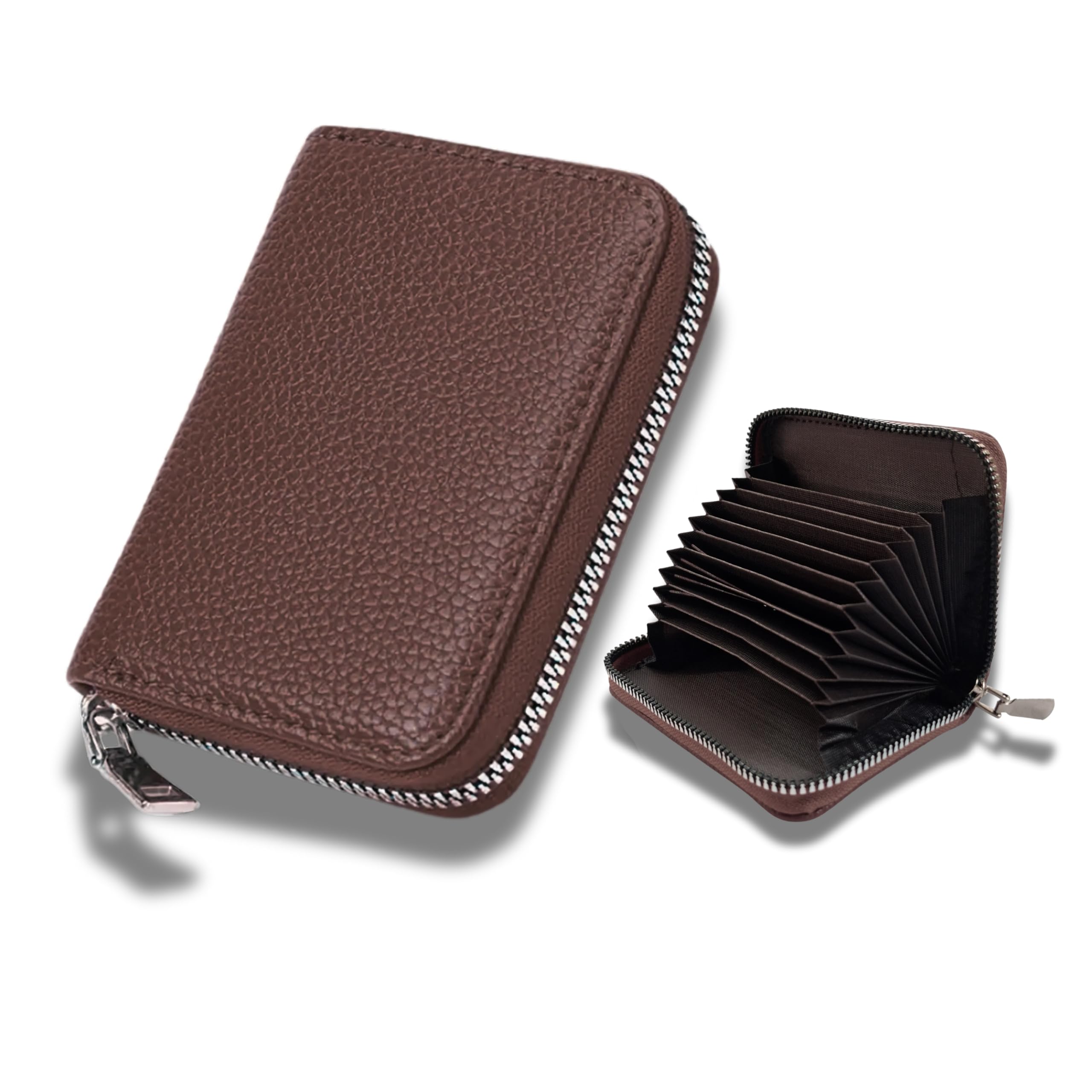 hamition caddre PU Leather Bi-Fold Zip Card Holder Wallet for Men & Women | 9 Slot RFID Protected Lightweight Credit/Debit Card Case | Slim Compact Organizer for ID, Bank Cards (Brown)-picture-16
