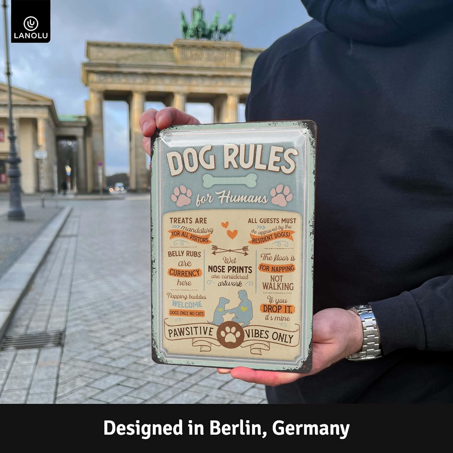 Vintage Tin Sign Dog Rules - Cute Decor for Home, Dog Lovers Gifts, Mom Sign, Funny Signs, 12x8" - Image 3