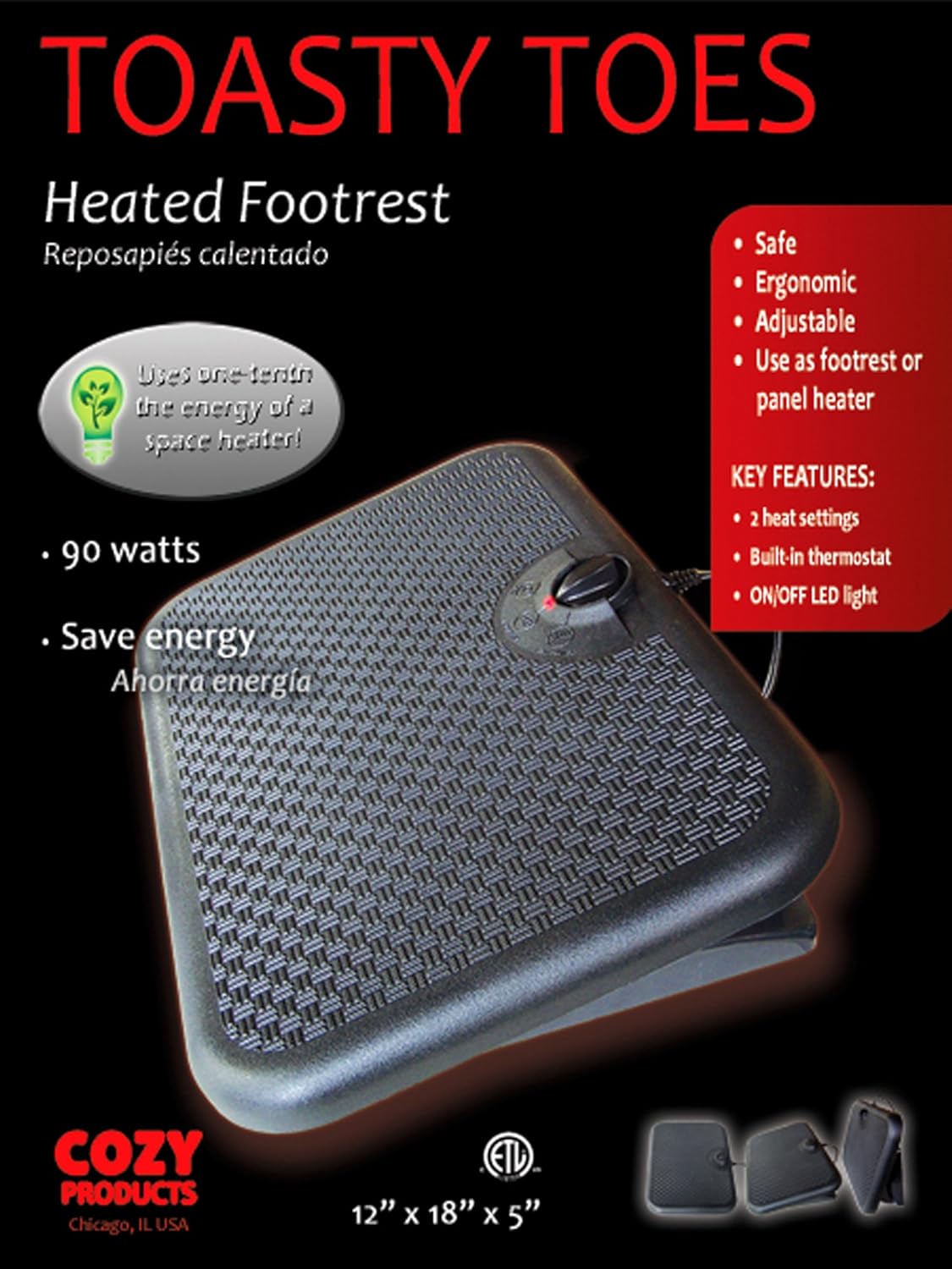 Cozy Products TT Toasty Toes Ergonomic Heated Foot Warmer,BLACK : Sports & Outdoors