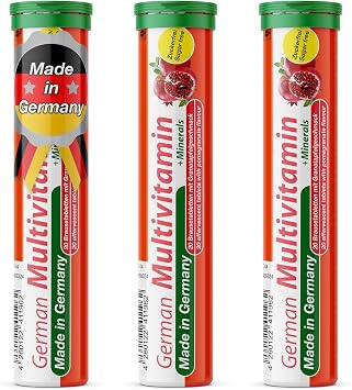 T&D German Multivitamin + Mineralien Drink Effervescent Tablets 60 Servings Pomegranate Flavour 10 Vitamins + 2 Minerals Made in Germany