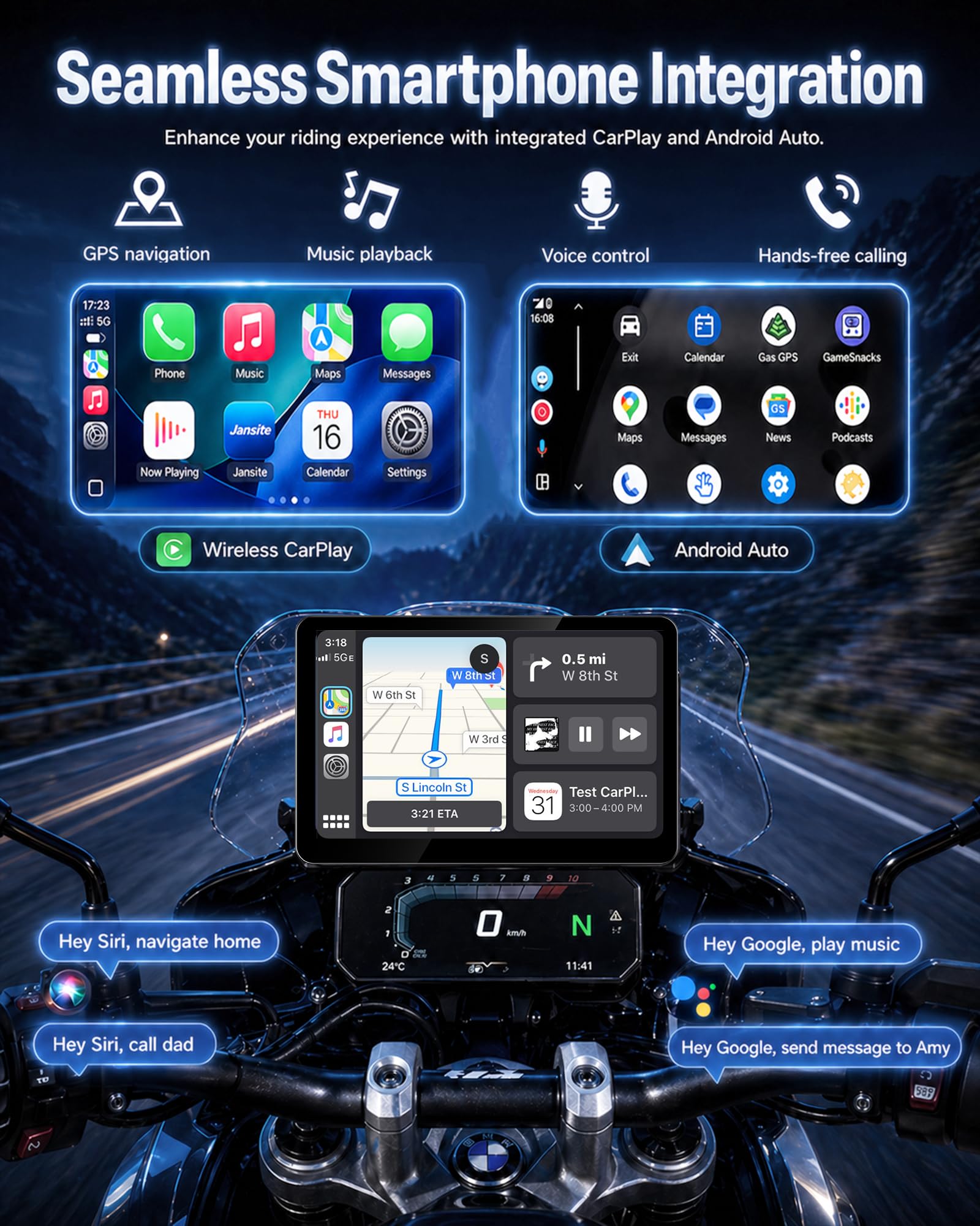 Jansite Carplay Moto avec Molette Wonder Wheel Native pour BMW Motorrad | 6,25'' Écran Tactile Étanche Tactile, CarPlay et Android Auto Sans Fil, Navigation GPS, Plug-and-Play