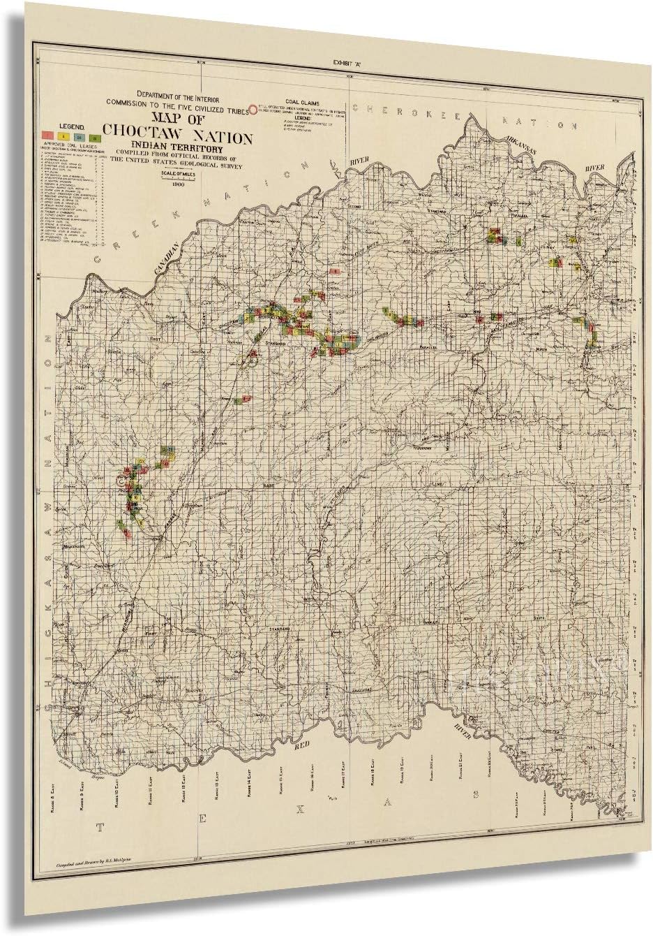 Buy HISTORIX Vintage 1900 Choctaw Nation Indian Territory Map 24x30