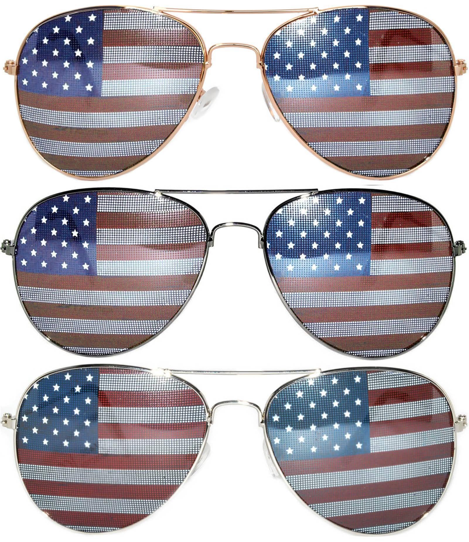 OWL Set of 3 Pack Aviator Style Sunglasses Colored Metal Frame Mirror Lens Smoke Lens