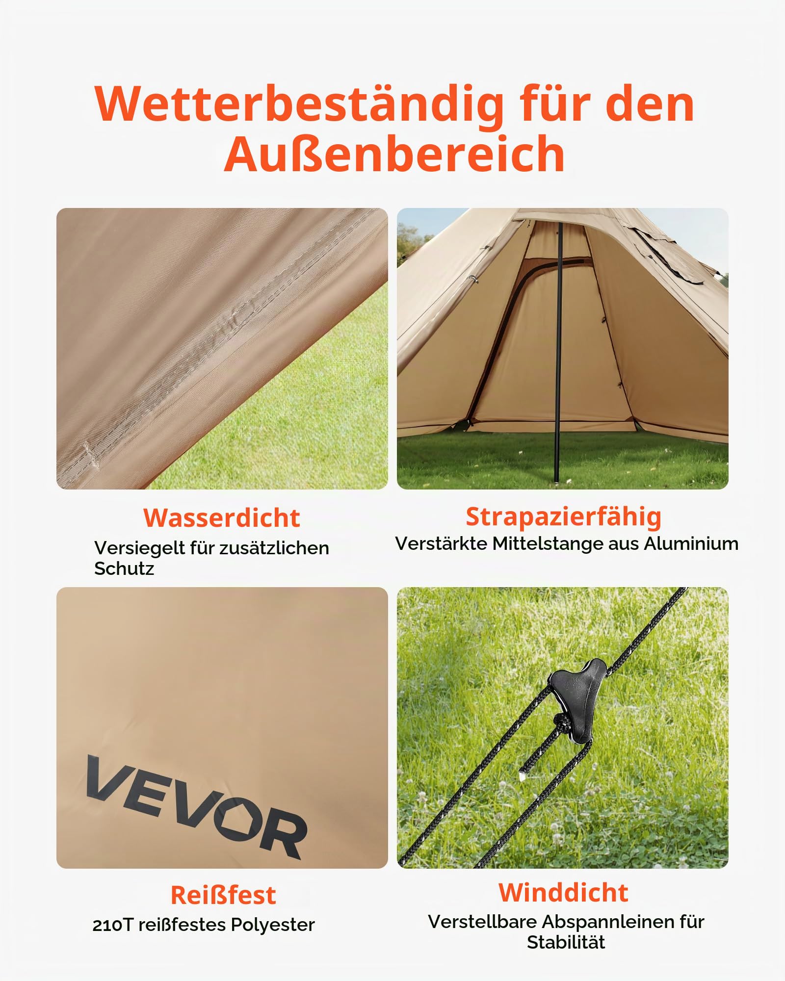 VEVOR Campingzelt für 4 Personen, Tipi-Zelt mit Ofenanschluss & Innenzelt, tragbare Wintercampingzelte mit Schneefang, wasserdichte 4-Jahreszeiten-Schutzzelte zum Angeln & Rucksackreisen