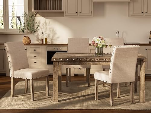 Miniatura 6 de Morden Fort Juego de mesa de comedor rústica para 6, sillas de comedor de cocina de granja para 6, encantadora mesa rectangular de madera de 60" y 6