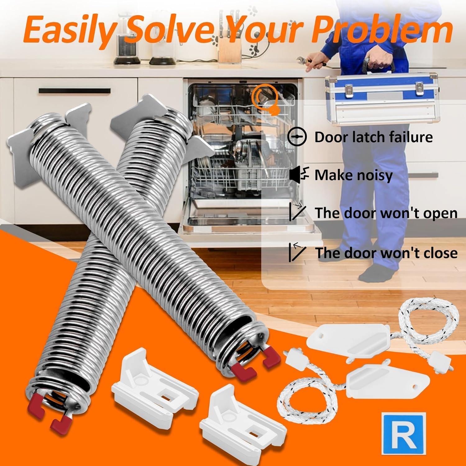 12004119 Dishwasher Door Spring And Cable Set (Cable Length: 12inch) Includes 00754866 Door Spring Kit fit for Bo-sch Dishwashers SHP65T55UC/02 SHE68T55UC/03 SHE68T55UC SHX68T55UC/02 SHX7PT55UC/04