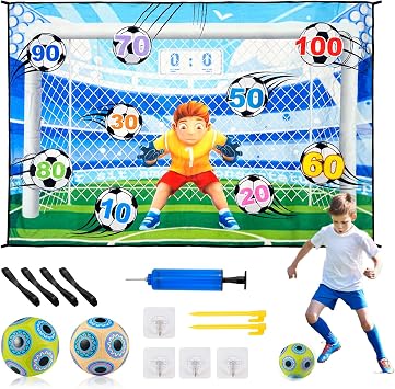 Kids Football Ball Game Set - Indoor Outdoor Football Game Toys with Flannel Mini Goal and Inflatable Balls, Outside Soccer Toys for 3+ Years Old Kids Boys Girls Present