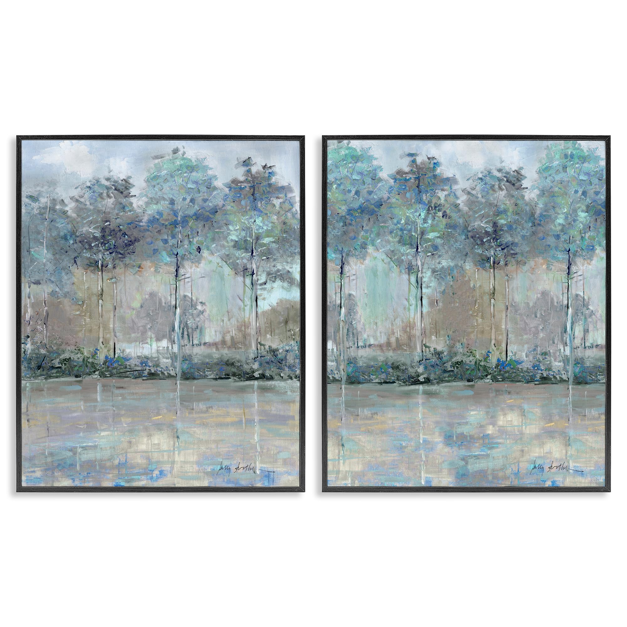 'Subdued Tree Landscape Impression'| 2pc Framed Giclee Art Set 2
