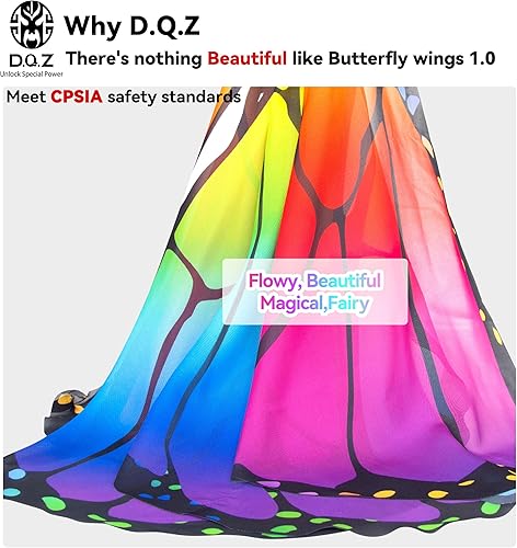 Miniatura 4 de D.Q.Z 6 piezas de alas de mariposa de hadas para niñas, disfraces de Halloween con diadema de antena, máscara de fiesta