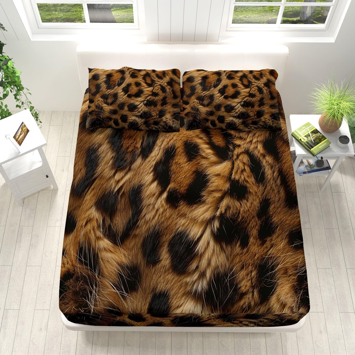 Print Fitted Sheet Set Twin Size for Kids Boys Girls, Bed Sheets Animal Leopard Print Pattern Fitted Sheet Adults Flat Sheet Soft Luxury, Home Room Decor 4Pcs