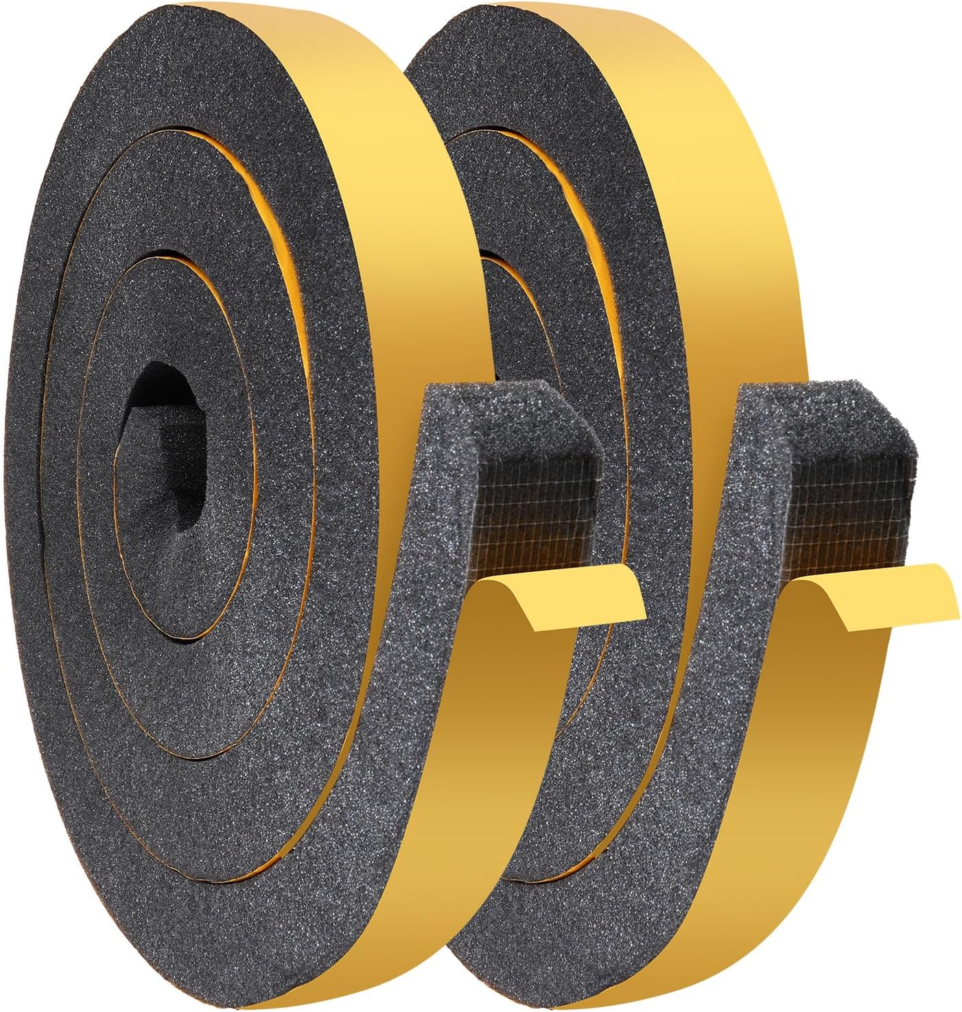 2 Rolls Foam Weather Stripping with Adhesive,1-1/2 Inch W x 1-1/2 Inch H Black High Density Weather Stripping Door Seal, 7.9 Feet Total Length Foam Tape Seal Strip for Uneven Gaps in Doors and Windows