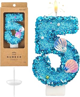 PHD CAKE Number 5 Mermaid Glitter Birthday Candles, Mermaid Themed Number Candles, Cake Number Candles, Party Celebration