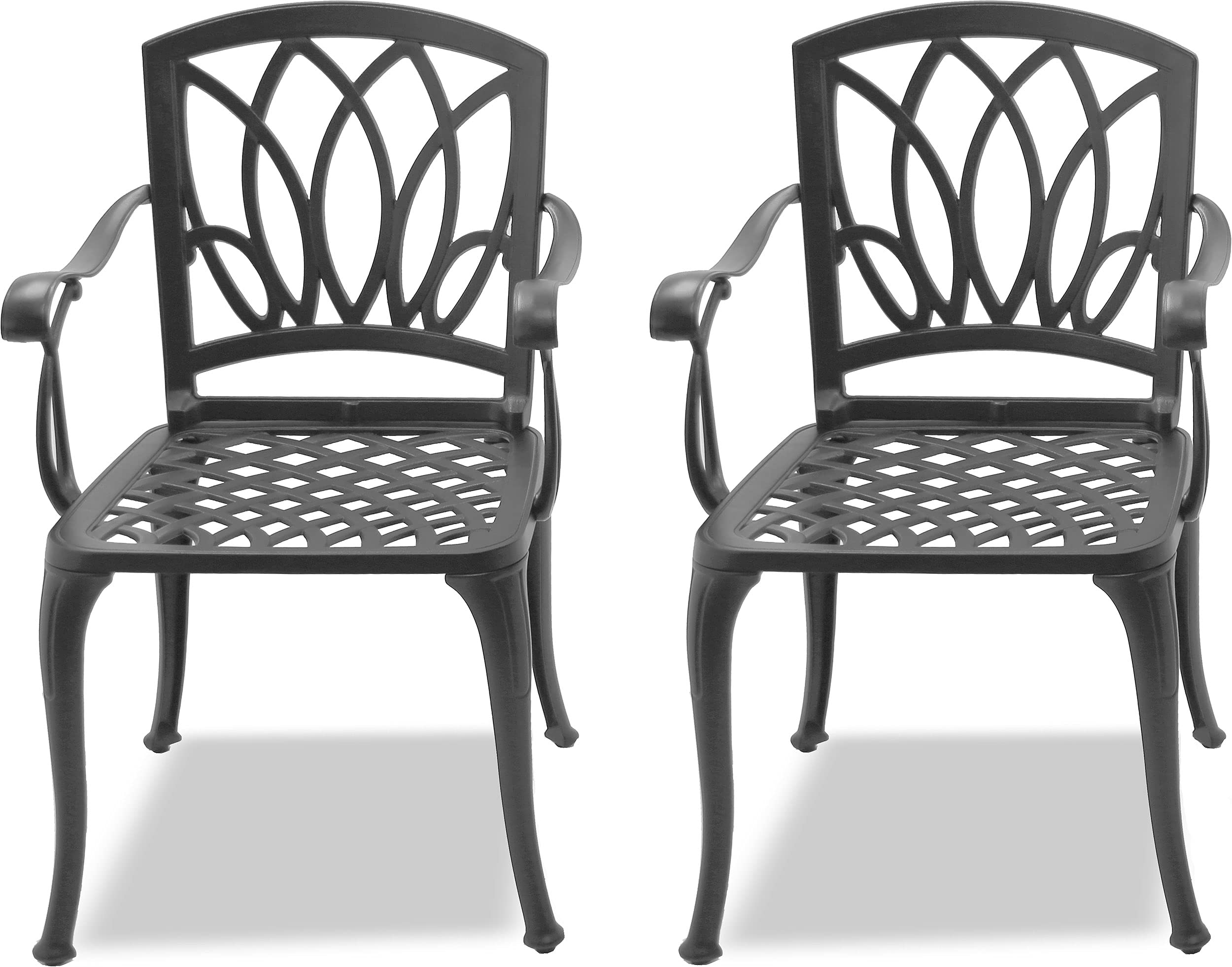 Homeology Positano 2-Large Garden & Patio Bistro Chairs with Armrests in Cast Aluminium Grey