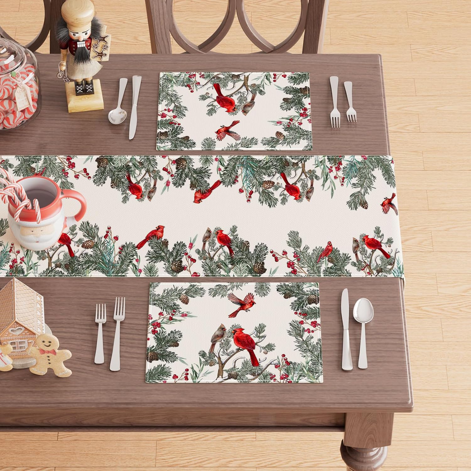 Condition photo showing New/Like New for xchi cardinal birds winter pine tree christmas xmas placemats set of 8 table mats for party home kitchen dining table decorations 12x18 inch placemats set of 8 ?12x18 inch?