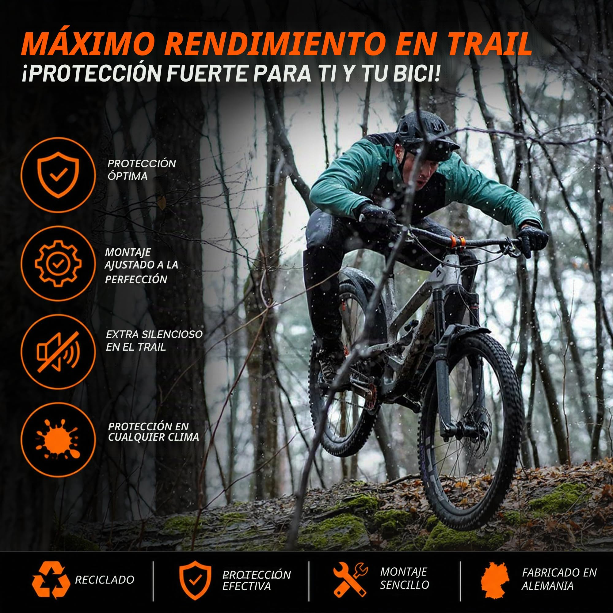 unleazhed Guardabarros para bicicleta de montaña M02 y MR02 | MTB Mudguard | Guardabarros delantero y trasero MTB | Fabricado en Alemania