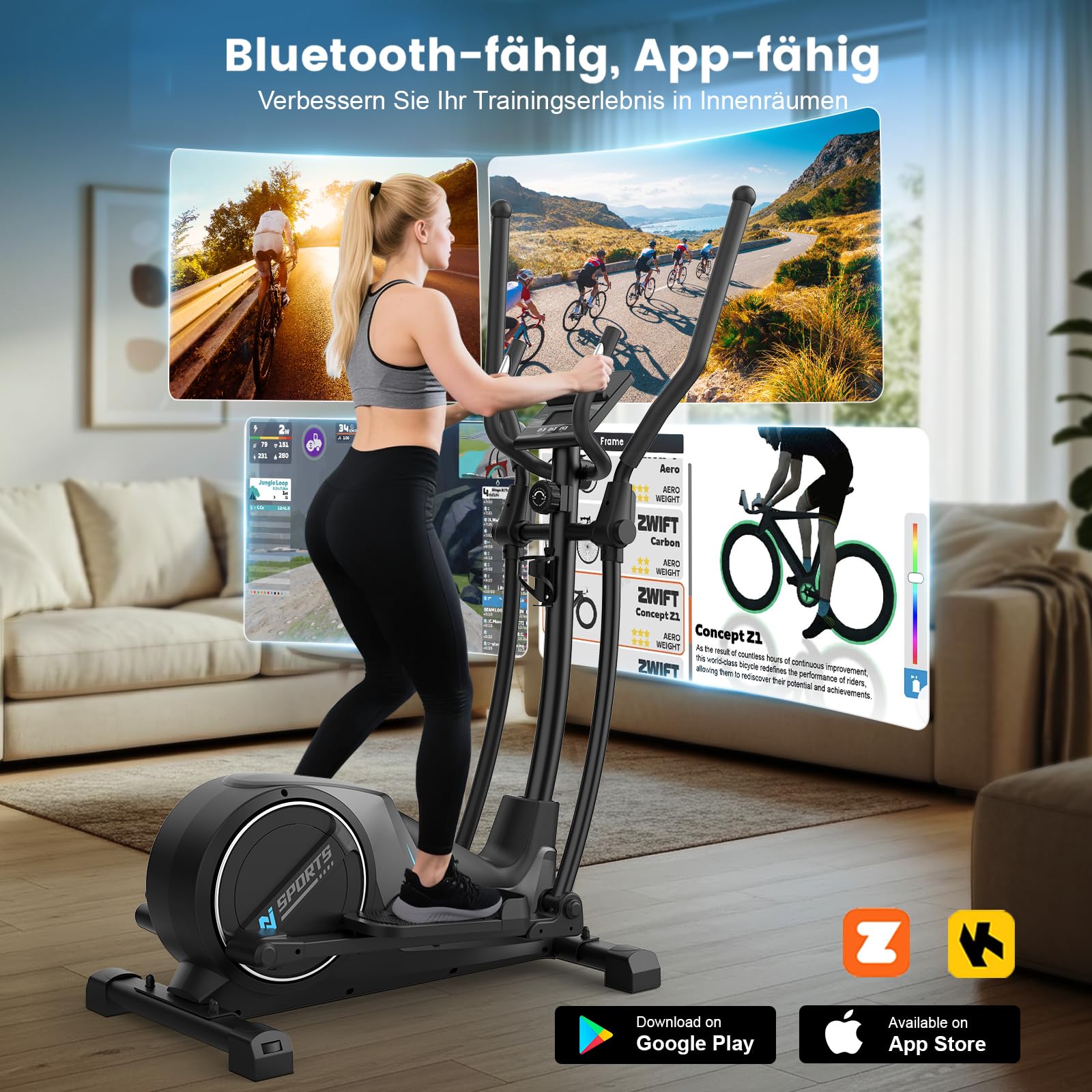 Crosstrainer für Zuhause, 3-in-1 Ultraleiser Magnetischer Ellipsentrainers mit 16 Widerstandsstufen, LCD Monitor, 8 kg Schwungrad, 42 cm Schrittlänge, Belastbar bis 150 kg für Fitnessübungen