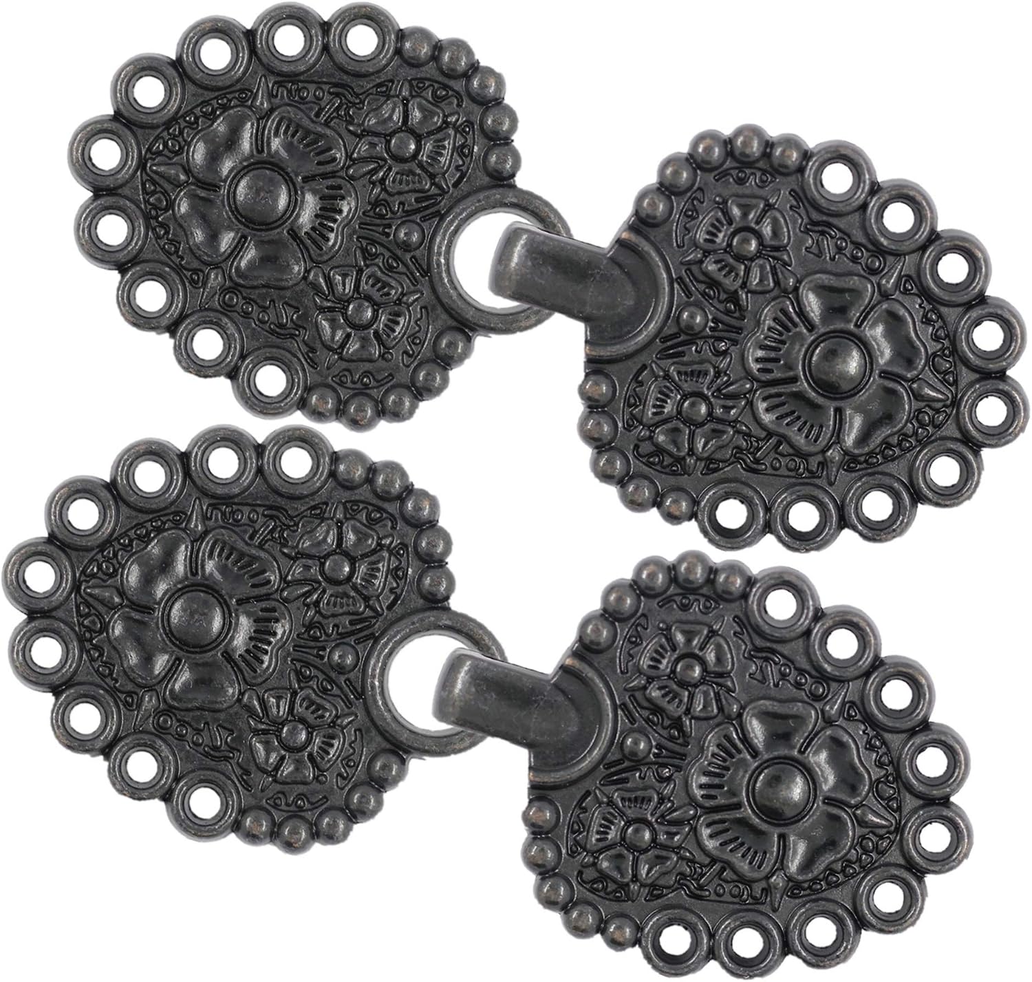 Bezelry Romantic Bouquet Hook and Eye Cloak Clasp Fasteners Pack of 4 Pairs 62mm x 25mm Fastened. (Copper Green)