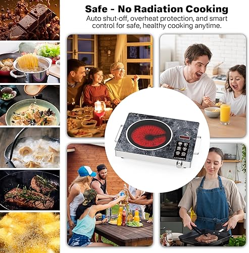 Vista 8 de Estufa infrarroja eléctrica de 1800 W, estufa eléctrica de un solo quemador, quemador portátil para cocinar, placa caliente de cocina enchufable