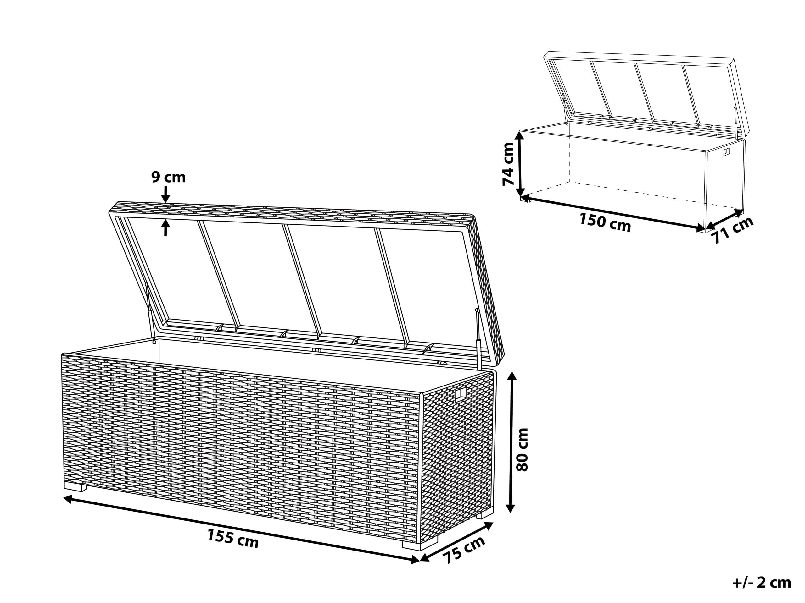 Beliani Coffre de Rangement Extérieur 155 x 75 cm en Rotin Marron Idéal pour Stockage d'Accessoires de Jardin et Coussins Durable et Décoratif