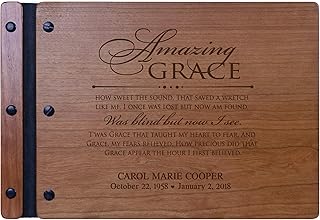 LifeSong Milestones Engraved Personalized Solid Cherry Wood Memorial Sympathy Ceremony Guest Book for Funeral Service - Amazing Grace 9x12.25 (Cherry)
