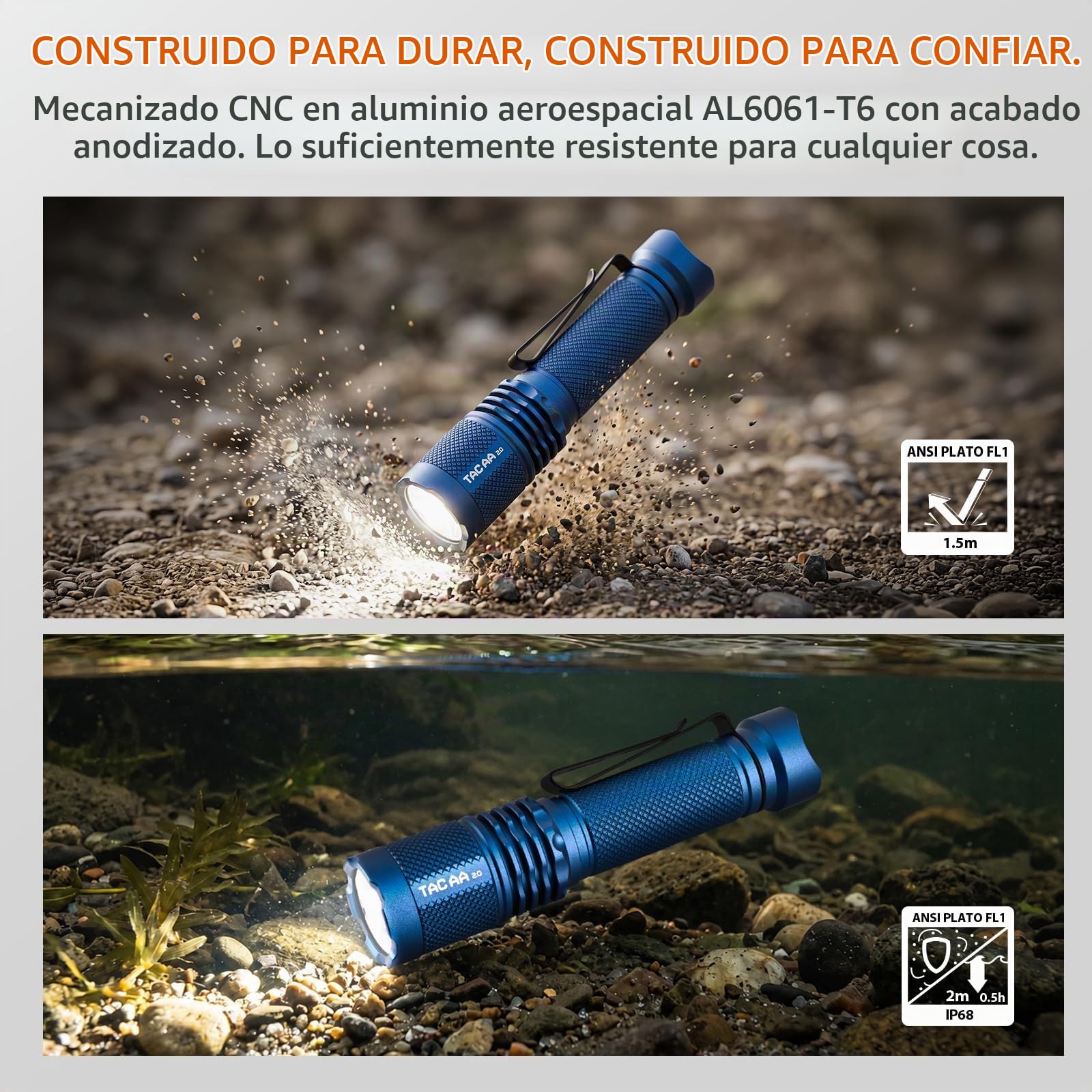 ACEBEAM TAC AA 2.0 - Linterna AA de mayor alcance de 360 metros, 900 lúmenes altos, linterna táctica EDC recargable, 6 modos de linterna LED de bolsillo, mini linterna pequeña súper brillante, color