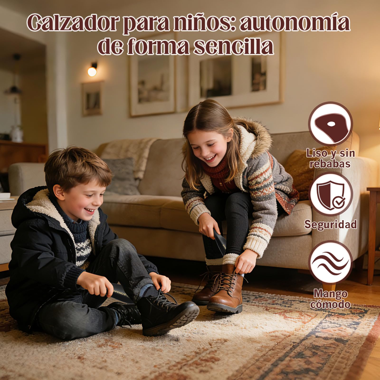 ZOMAKE Calzador de Zapatos 2Piezas - Metalico Calzadores para Personas Mayores con Colgante Agujero,19cm Acero Inoxidable Shoe Horn Fácil de Utilizar(2 Piezas Negras)