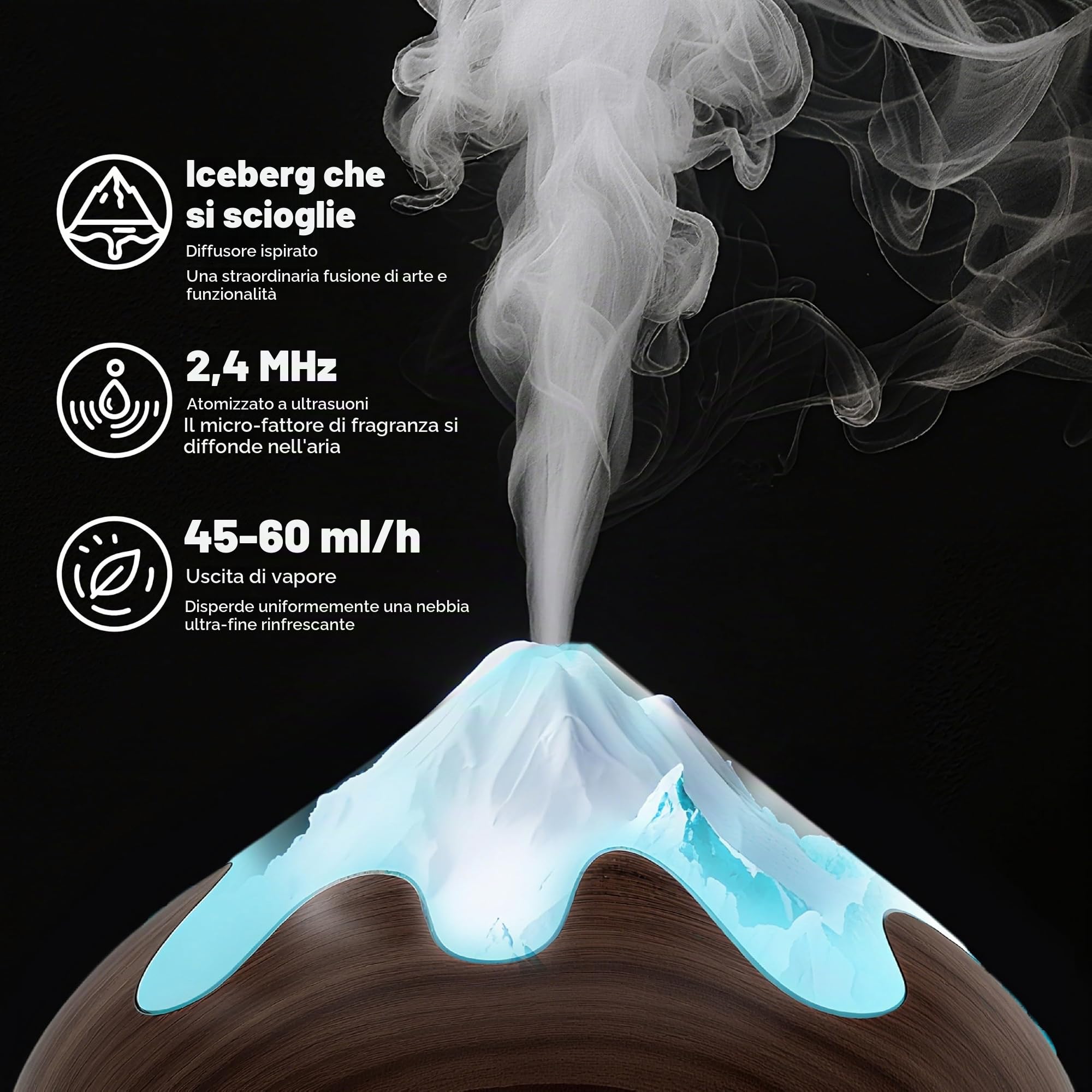 Diffusore di Oli Essenziali, 500ml aromatico a Grana di Legno, Ultrasuoni Aromaterapia con Luce Bianca Calda, Diffusore per Oli Essenziali Senza BPA, per Ufficio e Casa, Marrone Scuro