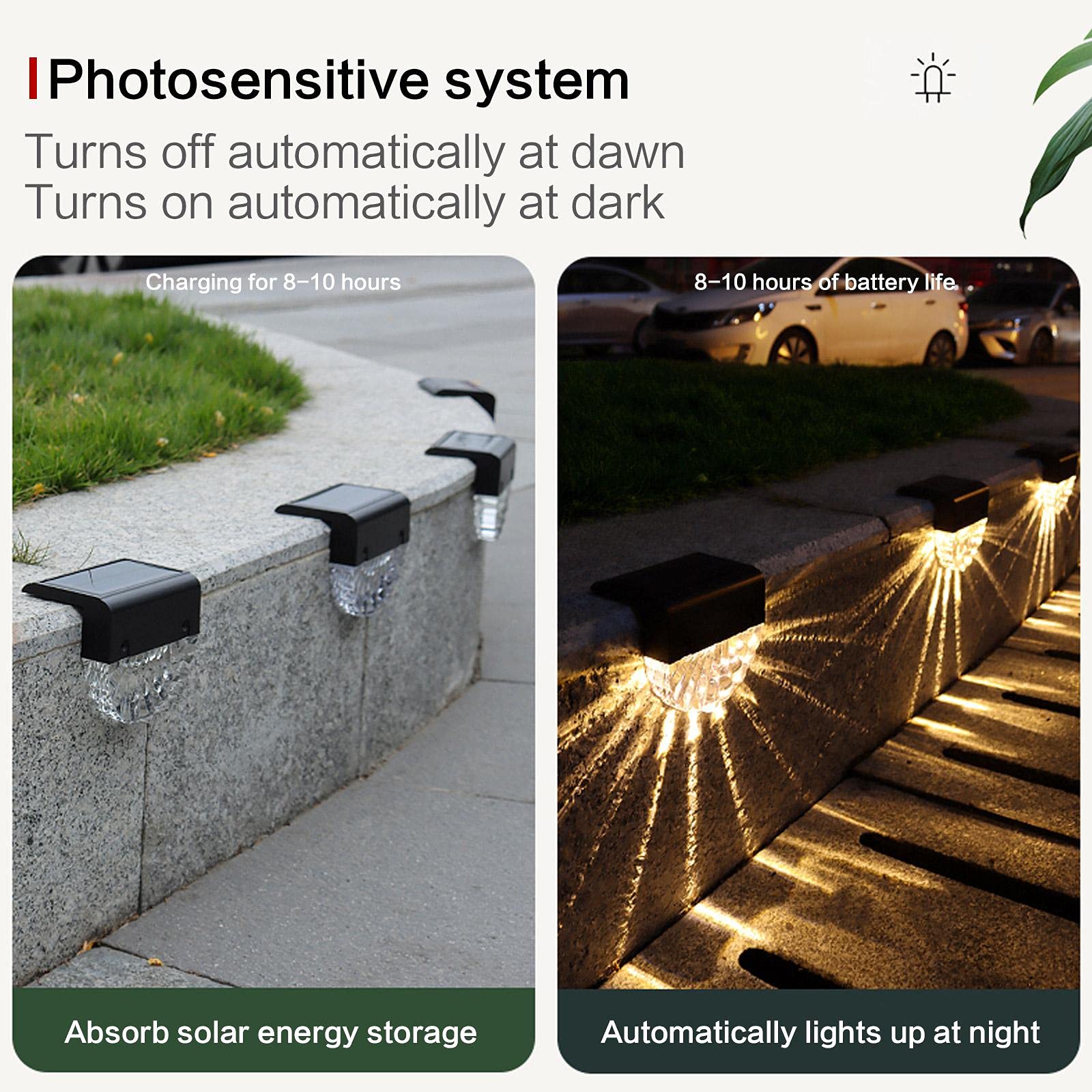 Zewnętrzne światło solarne IP65 wodoodporne solarne światło stopniowe do balustrad, tarasów, schodów, dekoracja ogrodowa ciepła biel / oświetlenie zmieniające kolor LED światło krajobrazowe (4 szt.)