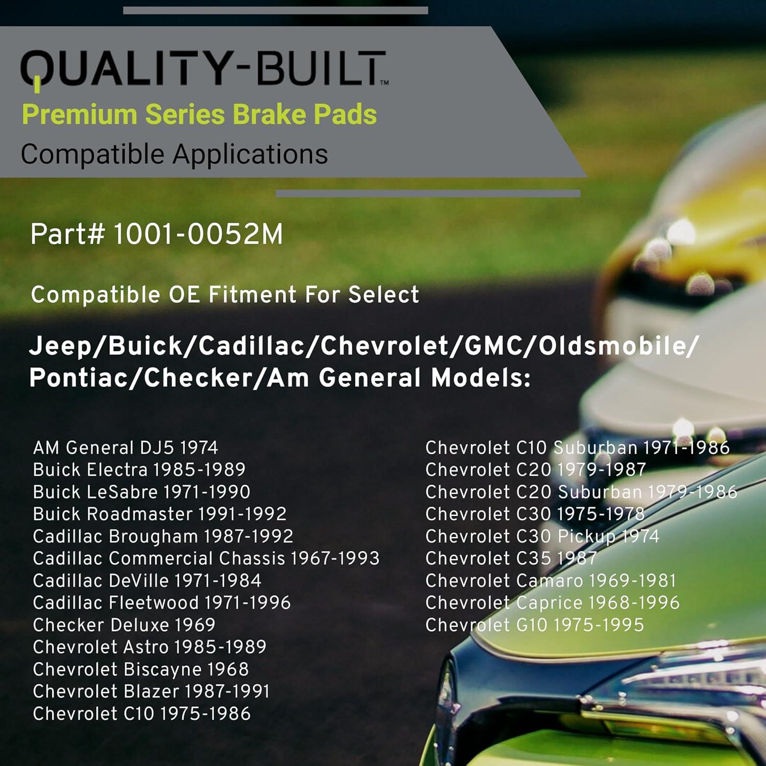 QUALITY-BUILT Front Semi-Metallic Brake Pads, Premium 1001-0052M, Compatible with 1967-2002 AM General/Buick/Cadillac/Checker/Chevrolet/GMC/Jeep/Oldsmobile/Pontiac (442,Astro,Biscayne,Blazer)