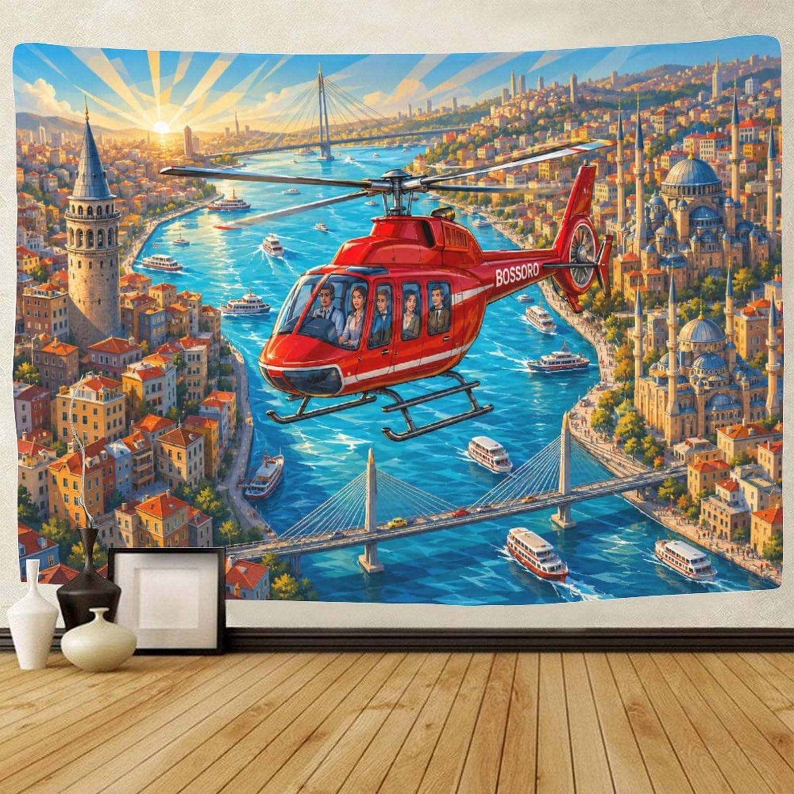 GPMNBCXZK Retro Futuristic Helicopter 3D Print Wall Tapestry Wall Hanging Decor Abstract Art Tapestries Home Decoration Curtain Living Room College Dorm 70cmx100cm
