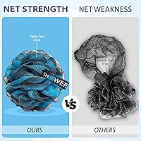 Vista 7 de SHOWER BOUQUET Esponja de baño de carbón de luffa XL, paquete de 4 unidades, azul-verde/ Extra grande 75g (2.65 oz) de malla suave color y negro