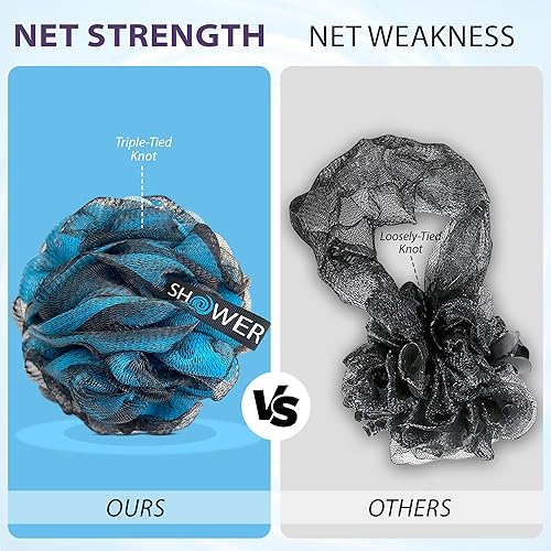 Miniatura 7 de SHOWER BOUQUET Esponja de baño de carbón de luffa XL, paquete de 4 unidades, azul-verde/ Extra grande 75g (2.65 oz) de malla suave color y negro