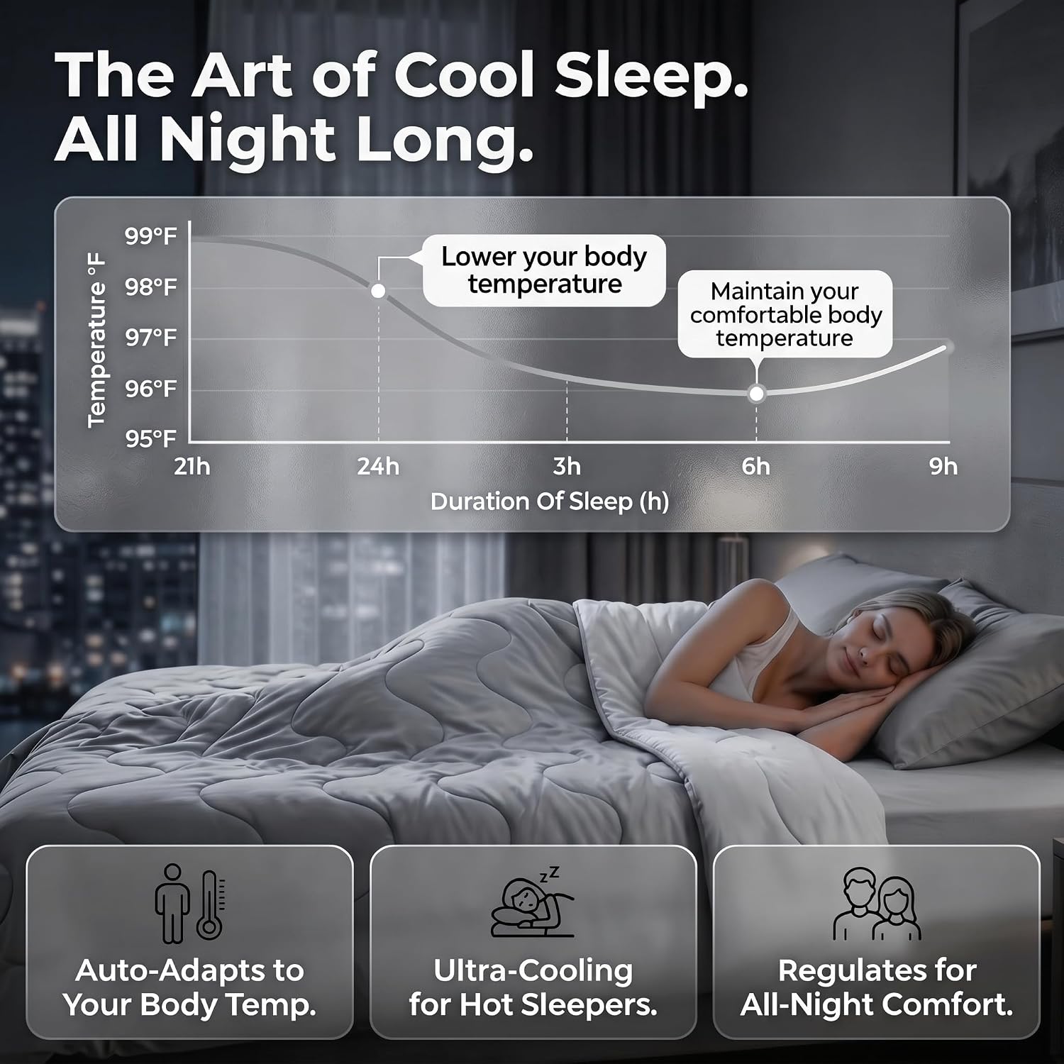 Silver Infused Ultra Cold Fiber Cooling Comforter Q-Max 0.45+ Fast Cooling Blanket for Hot Sleepers, Double-Sided Cooling Breathable Lightweight Blanket (Cool Gray, Full/Queen (90"x90"))