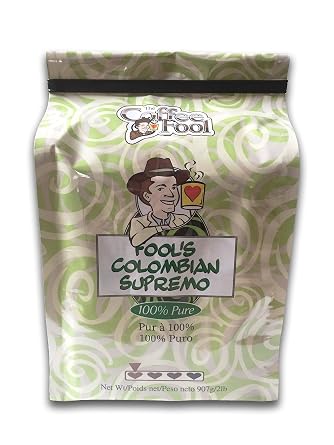 Coffee Fools Colombian Supremo, 2 Pound Whole Bean