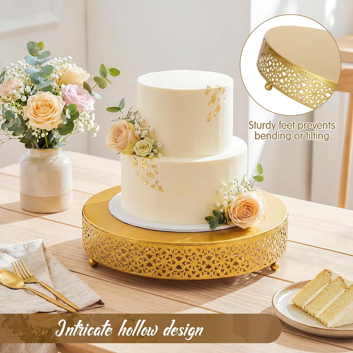 Condition photo showing New/Like New for wenqik cake stand 12 inch round metal cupcake dessert wedding cake stand cookies display holder fruit serving tray for table wedding birthday anniversary party(gold) gold 12"