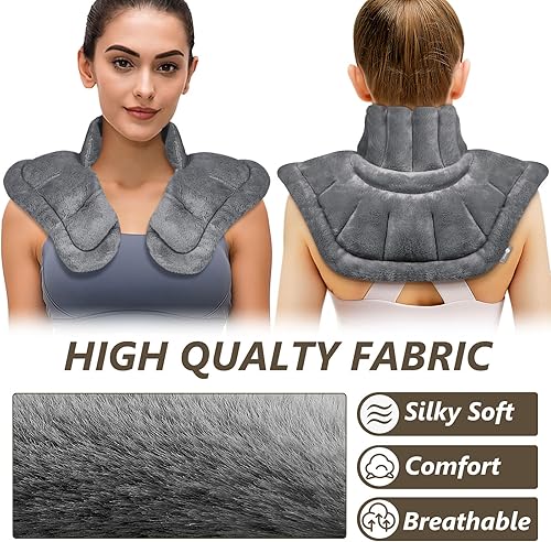 Miniatura 4 de Almohadilla térmica para microondas para alivio del dolor de cuello, hombros y espalda con calor húmedo, calentador de cuello térmico con peso para