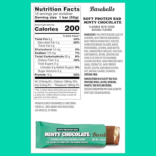 Miniatura 6 de Barebells Barras de proteína suave de chocolate mentosa, 12 unidades, barras de 1.9 onzas, bocadillos de proteínas con 0.66 onzas de alto contenido