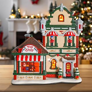 Vipush Christmas Village House Charming Christmas Ceramic Toy Shop Decoration with Lights – Perfect Illuminated Holiday Centerpiece for Your Festive Decor