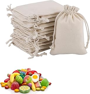 12Pcs Small Drawstring Bag Burlap Bags Burlap Gift Bags Cotton Drawstring Bag Biodegradable Reusable Fabric Bags Small Canvas Drawstring Bags Cotton for Candy DIY Craft Party and Festivals