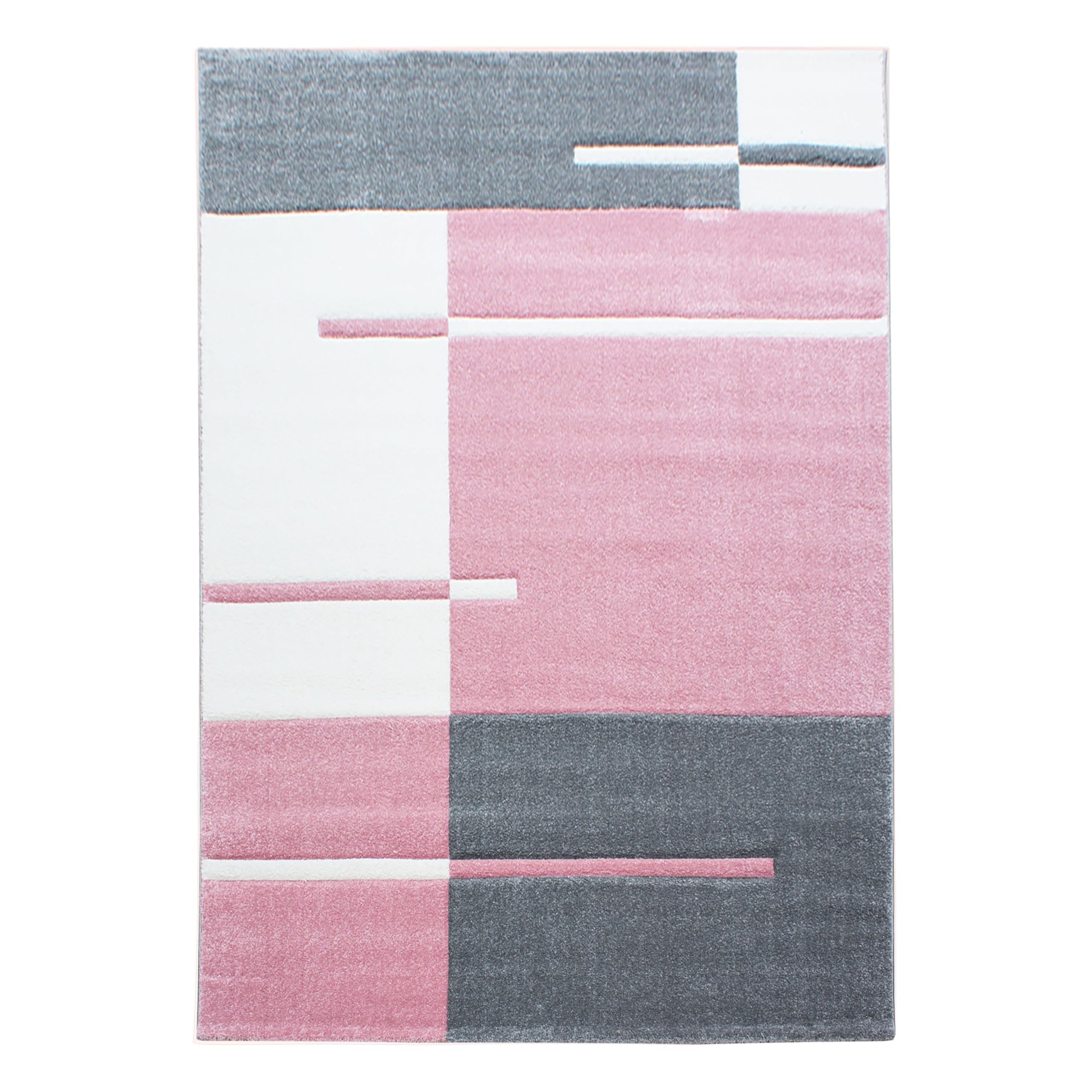 HomebyHome Tapis 160x230 cm à Poils Courts Coupe Contour Rose Gris Blanc Motif Carreaux Lavable Facile d'entretien Extra Doux pour Salon Salle à Manger Chambre