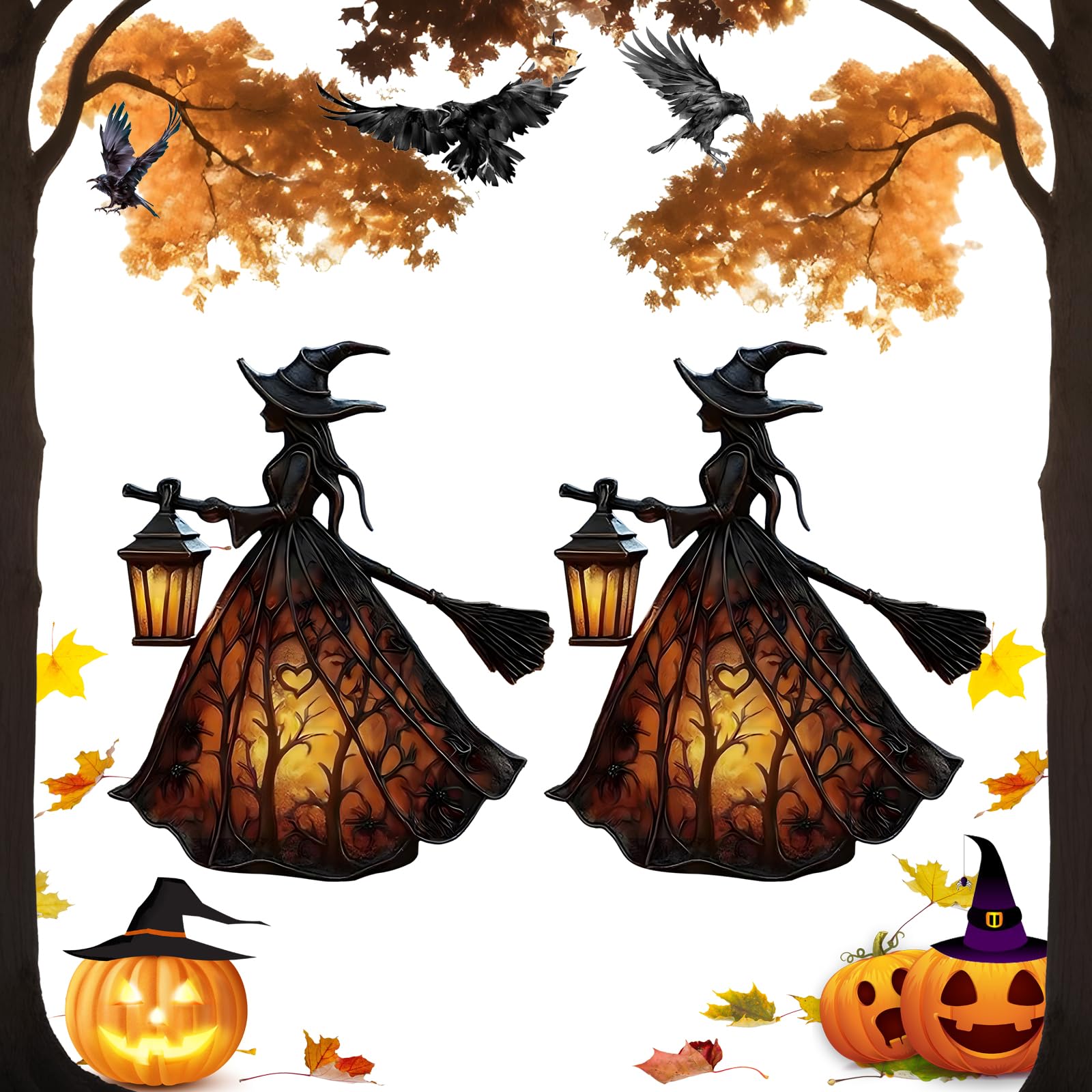 Lámpara de bruja de Halloween, decoración gótica de bruja espeluznante con linterna de sujeción, figura de decoración de lámpara de mesa, luz nocturna de bruja de pie para el hogar, porche, mesa